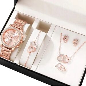Rose Gold 6 Piece Rhinestone Jewelry Set